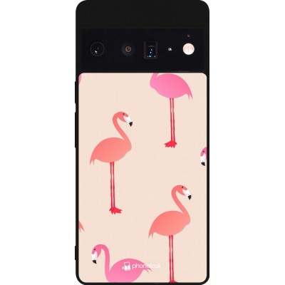 Coque Google Pixel 6 Pro - Silicone rigide noir Pink Flamingos Pattern