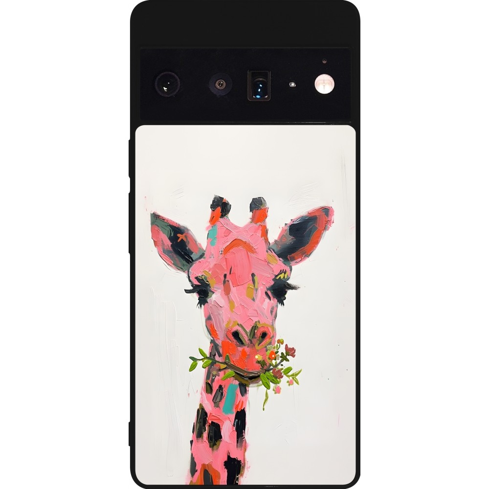 Coque Google Pixel 6 Pro - Silicone rigide noir Pink Girafe Paint