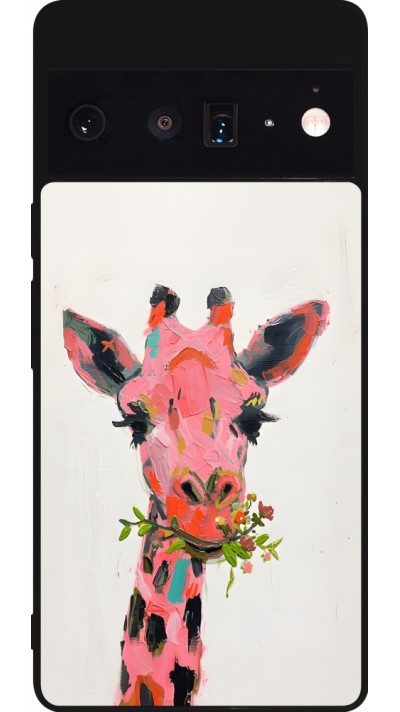 Coque Google Pixel 6 Pro - Silicone rigide noir Pink Girafe Paint