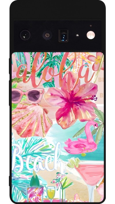 Coque Google Pixel 6 Pro - Silicone rigide noir Preppy Collage Aloha