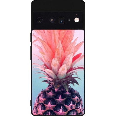 Coque Google Pixel 6 Pro - Silicone rigide noir Purple Pink Pineapple