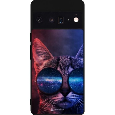 Coque Google Pixel 6 Pro - Silicone rigide noir Red Blue Cat Glasses