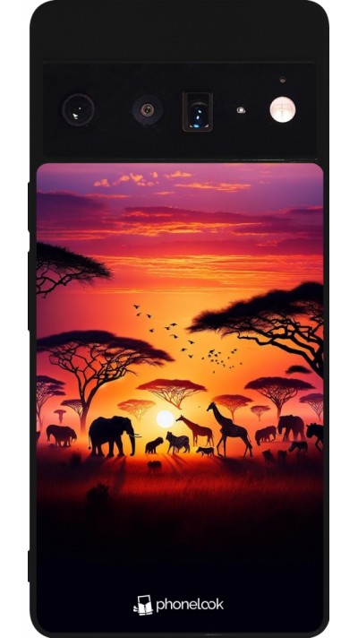 Coque Google Pixel 6 Pro - Silicone rigide noir Safari sunset wildlife