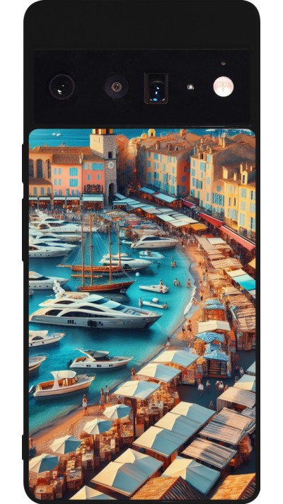 Coque Google Pixel 6 Pro - Silicone rigide noir Saint-Tropez Beach