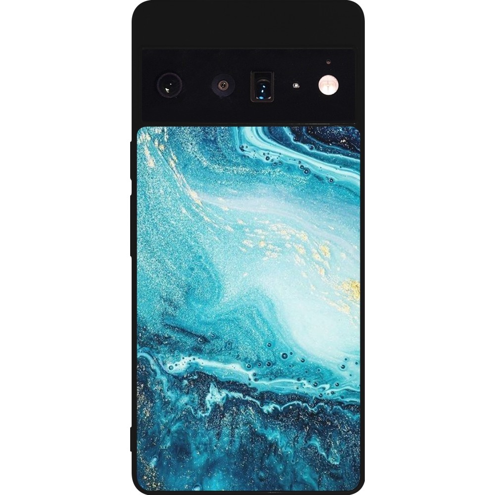 Coque Google Pixel 6 Pro - Silicone rigide noir Sea Foam Blue