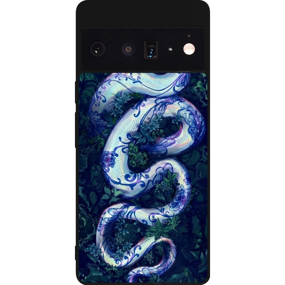 Coque Google Pixel 6 Pro - Silicone rigide noir Serpent Blue Anaconda