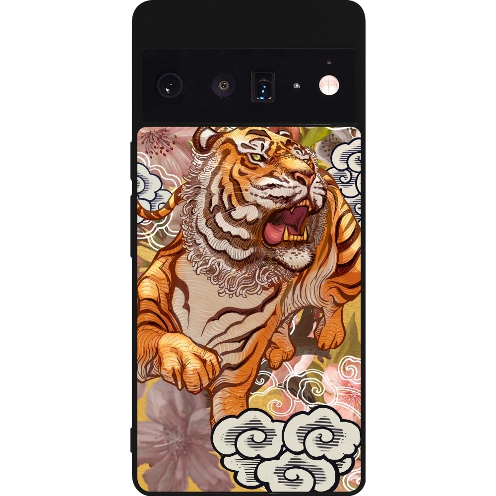 Coque Google Pixel 6 Pro - Silicone rigide noir Spring 23 japanese tiger