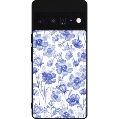 Coque Google Pixel 6 Pro - Silicone rigide noir Spring 23 watercolor blue flowers