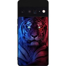 Coque Google Pixel 6 Pro - Silicone rigide noir Tiger Blue Red