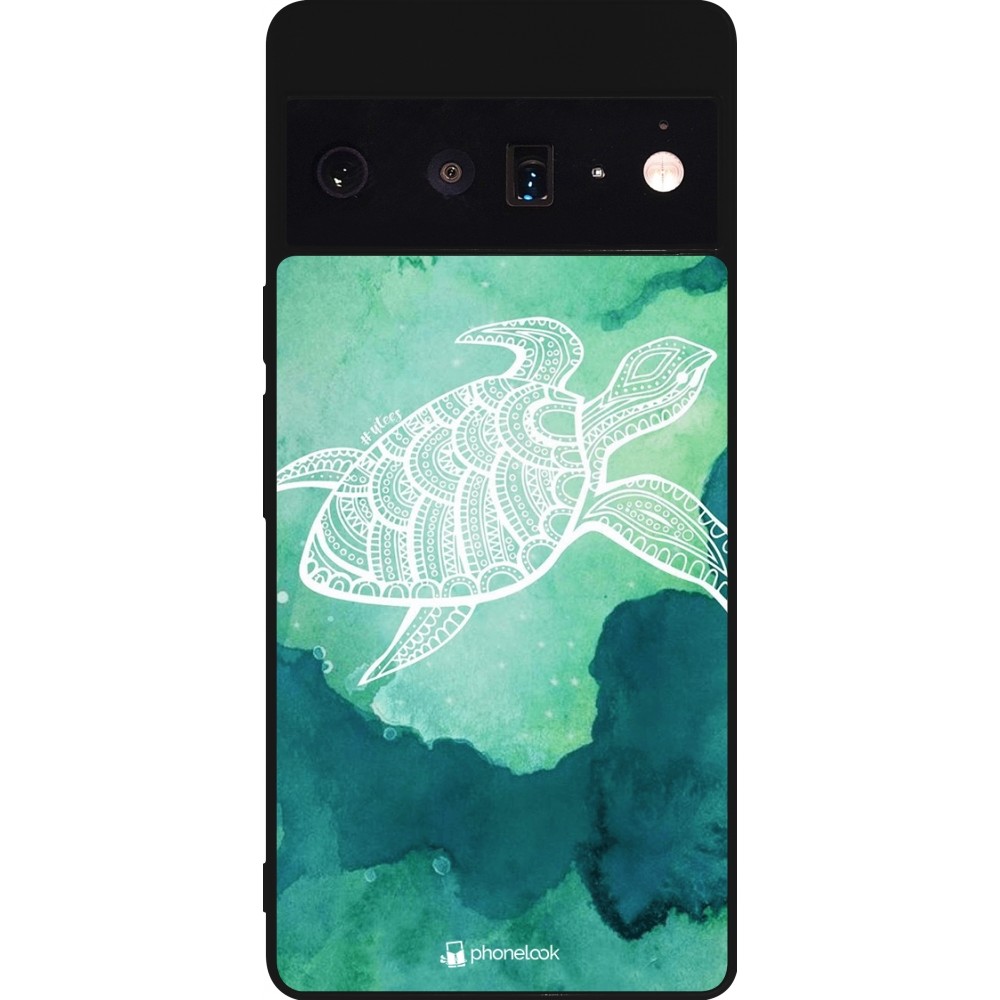 Coque Google Pixel 6 Pro - Silicone rigide noir Turtle Aztec Watercolor