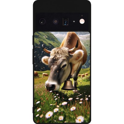 Coque Google Pixel 6 Pro - Silicone rigide noir Vache montagne Valais