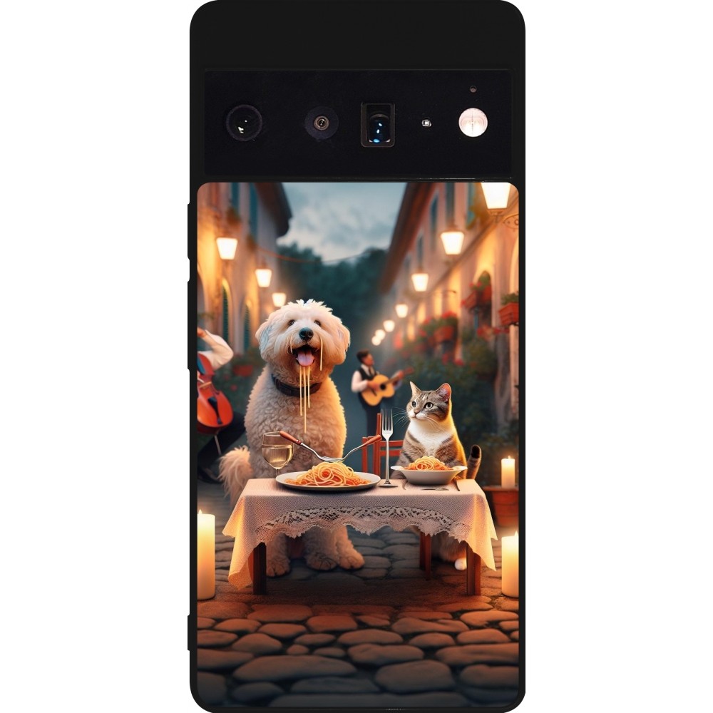 Coque Google Pixel 6 Pro - Silicone rigide noir Valentine 2024 Dog & Cat Candlelight