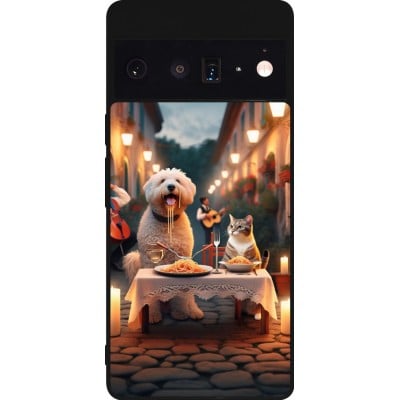 Coque Google Pixel 6 Pro - Silicone rigide noir Valentine 2024 Dog & Cat Candlelight