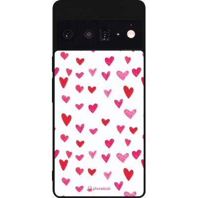 Coque Google Pixel 6 Pro - Silicone rigide noir Valentine 2022 Many pink hearts