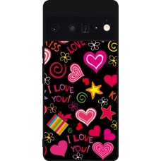 Coque Google Pixel 6 Pro - Silicone rigide noir Valentine 2023 love symbols