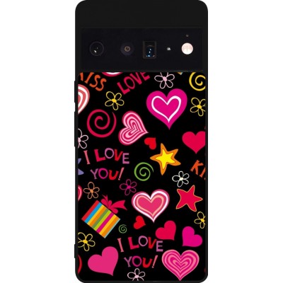 Coque Google Pixel 6 Pro - Silicone rigide noir Valentine 2023 love symbols