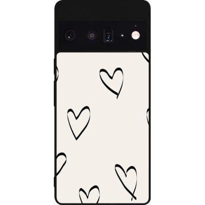 Coque Google Pixel 6 Pro - Silicone rigide noir Valentine 2023 minimalist hearts