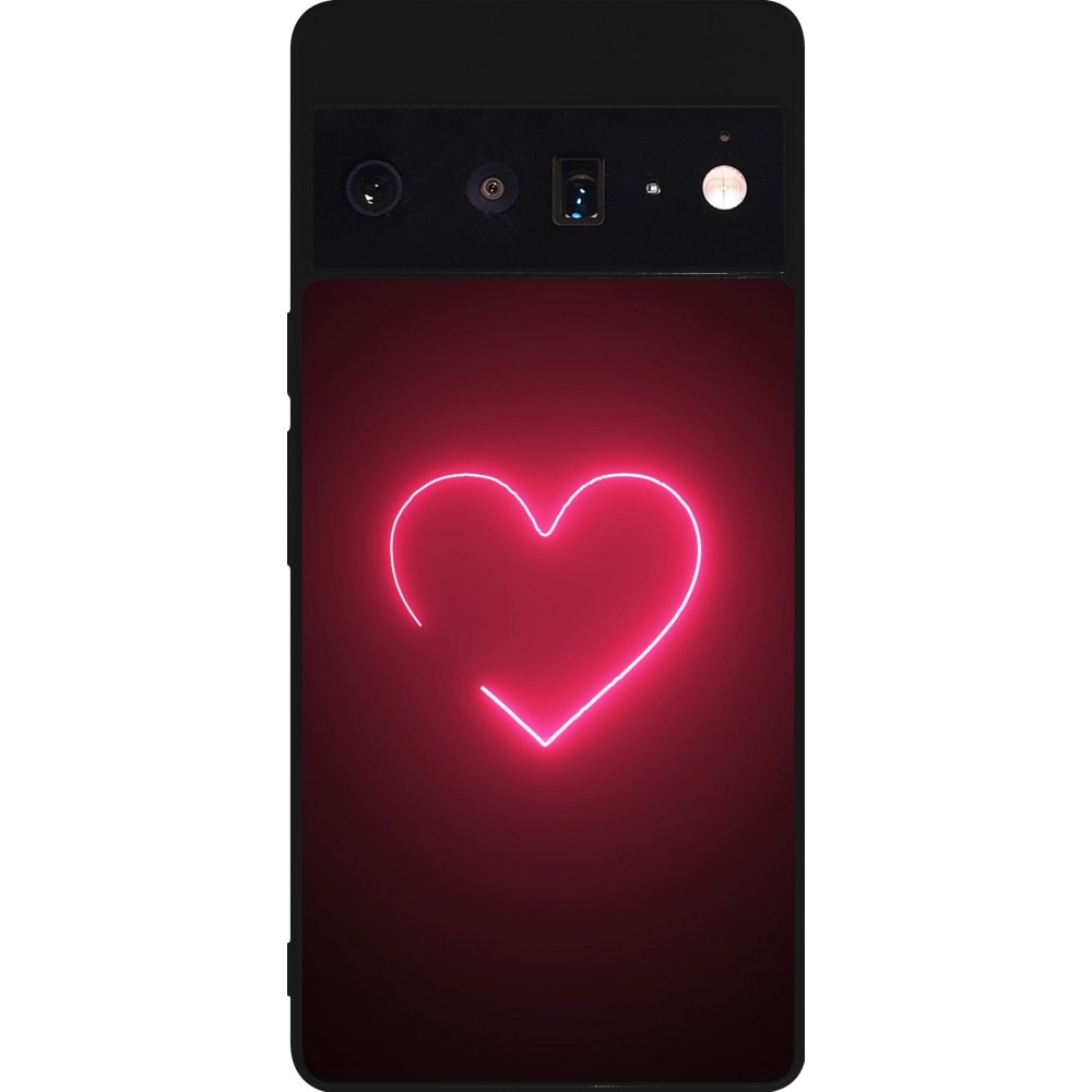 Coque Google Pixel 6 Pro - Silicone rigide noir Valentine 2023 single neon heart