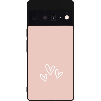 Coque Google Pixel 6 Pro - Silicone rigide noir Valentine 2023 three minimalist hearts