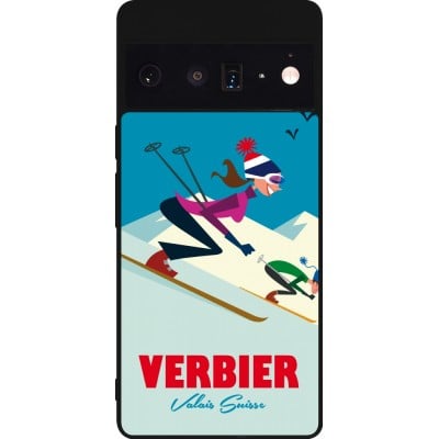 Coque Google Pixel 6 Pro - Silicone rigide noir Verbier Ski Downhill