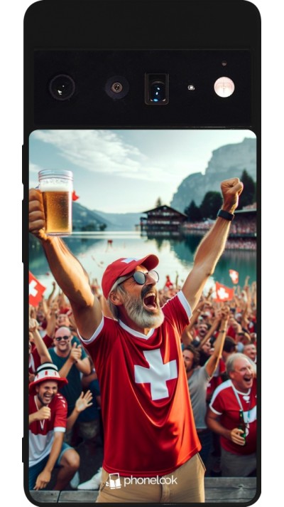 Coque Google Pixel 6 Pro - Silicone rigide noir Victoire suisse fan zone Euro 2024