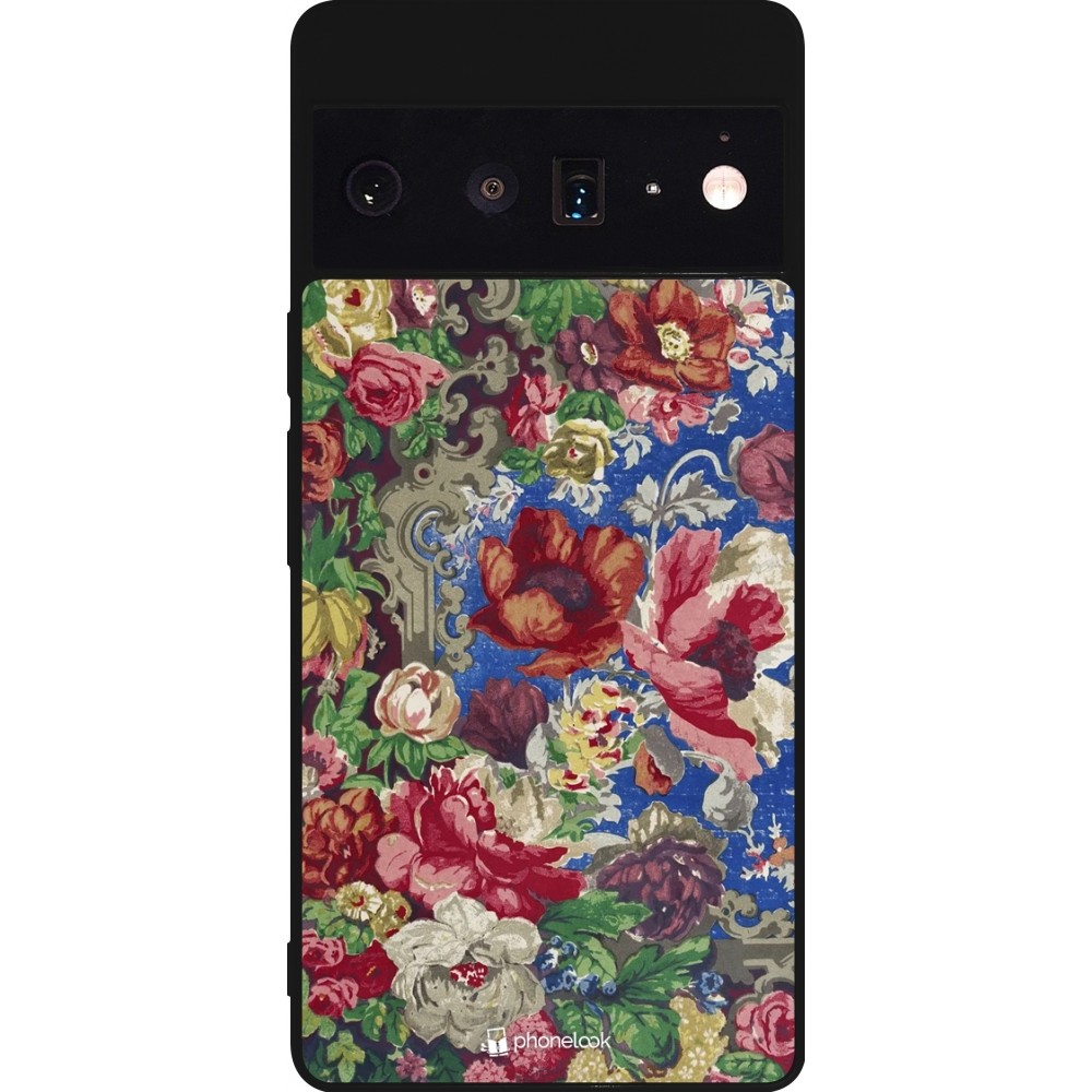 Coque Google Pixel 6 Pro - Silicone rigide noir Vintage Art Flowers