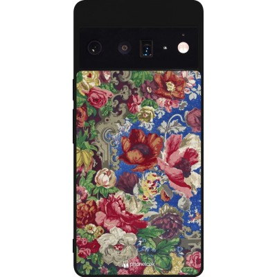 Coque Google Pixel 6 Pro - Silicone rigide noir Vintage Art Flowers