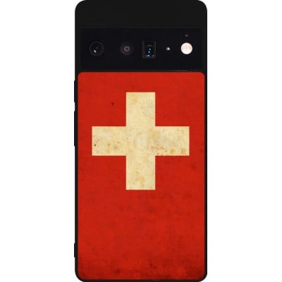 Coque Google Pixel 6 Pro - Silicone rigide noir Vintage Flag SWISS