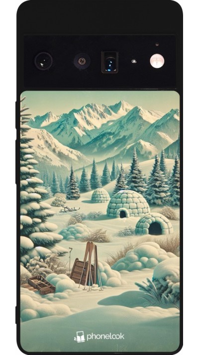 Coque Google Pixel 6 Pro - Silicone rigide noir Vintage Snowy Mountain Igloo