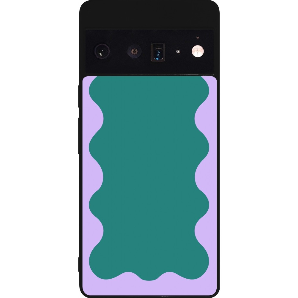 Coque Google Pixel 6 Pro - Silicone rigide noir Wavy Rectangle Green Purple