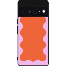 Coque Google Pixel 6 Pro - Silicone rigide noir Wavy Rectangle Orange Pink