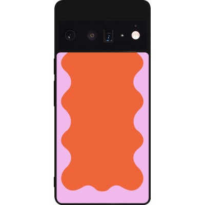 Coque Google Pixel 6 Pro - Silicone rigide noir Wavy Rectangle Orange Pink