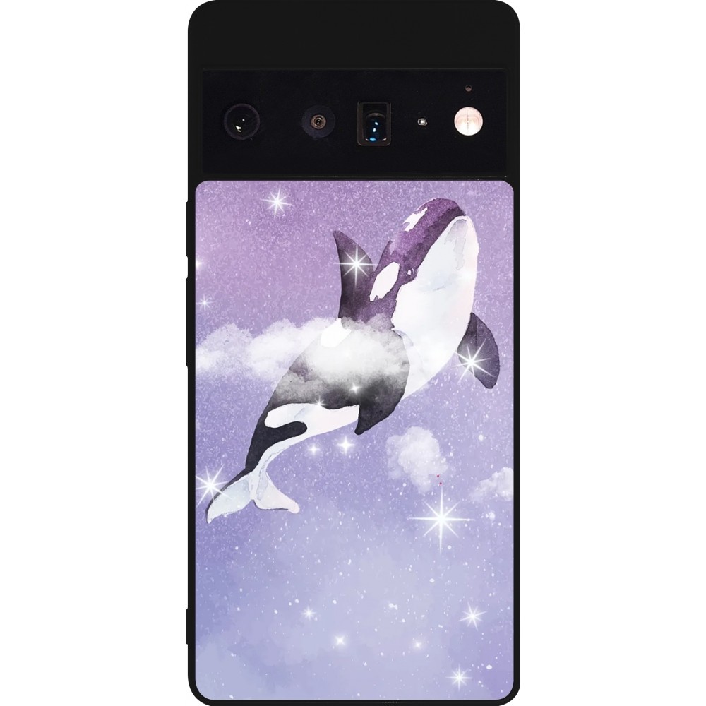 Coque Google Pixel 6 Pro - Silicone rigide noir Whale in sparking stars