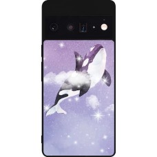 Coque Google Pixel 6 Pro - Silicone rigide noir Whale in sparking stars