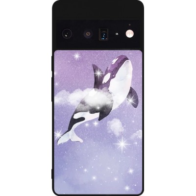 Coque Google Pixel 6 Pro - Silicone rigide noir Whale in sparking stars