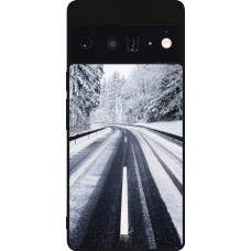 Coque Google Pixel 6 Pro - Silicone rigide noir Winter 22 Snowy Road