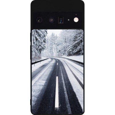 Coque Google Pixel 6 Pro - Silicone rigide noir Winter 22 Snowy Road