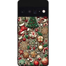 Coque Google Pixel 6 Pro - Silicone rigide noir Noël 2023 micro pattern