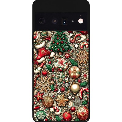 Coque Google Pixel 6 Pro - Silicone rigide noir Noël 2023 micro pattern