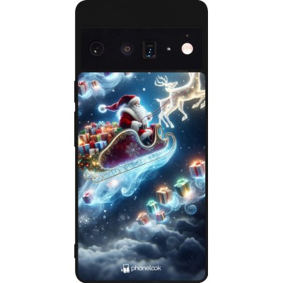 Coque Google Pixel 6 Pro - Silicone rigide noir Noël 2023 Père Noël enchanté