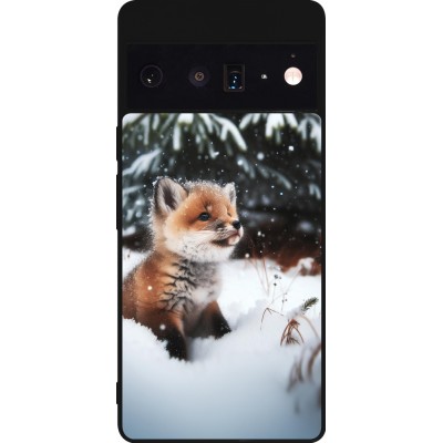 Coque Google Pixel 6 Pro - Silicone rigide noir Noël 2023 Renardeau sapin