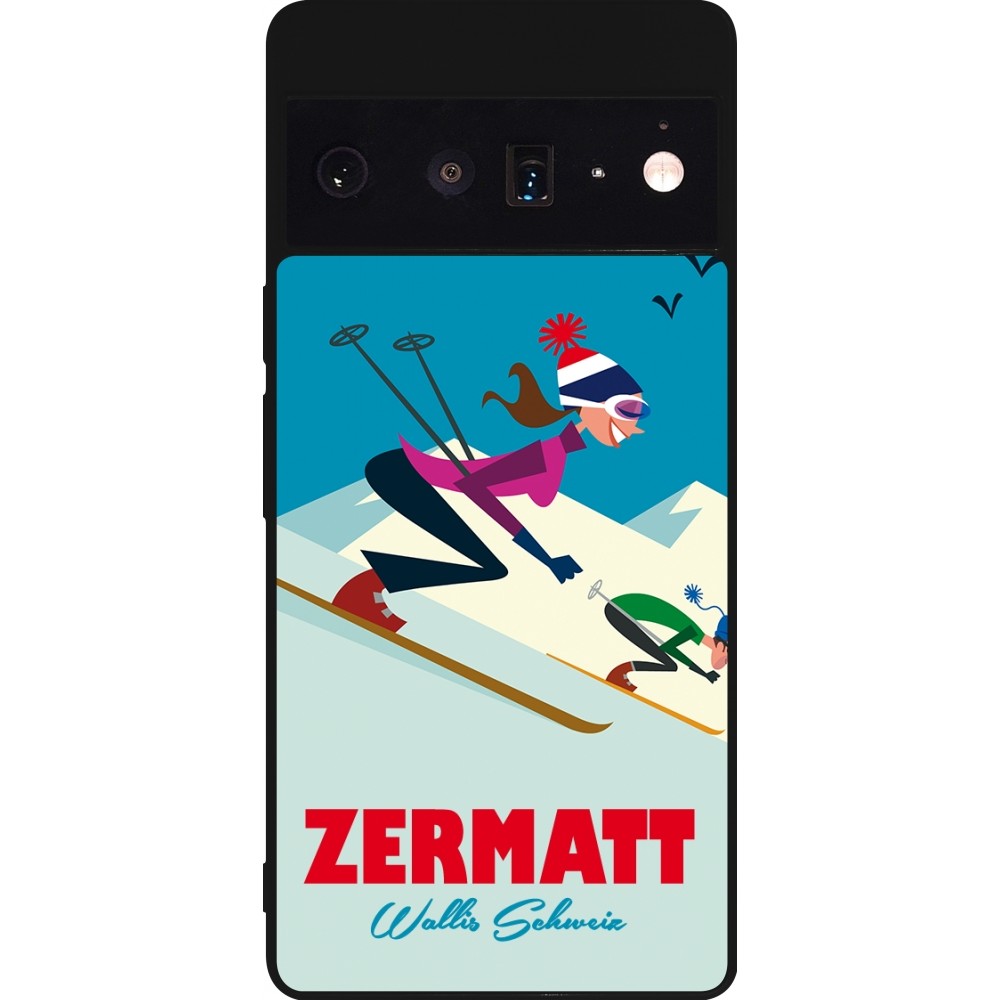 Coque Google Pixel 6 Pro - Silicone rigide noir Zermatt Ski Downhill