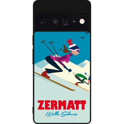 Coque Google Pixel 6 Pro - Silicone rigide noir Zermatt Ski Downhill