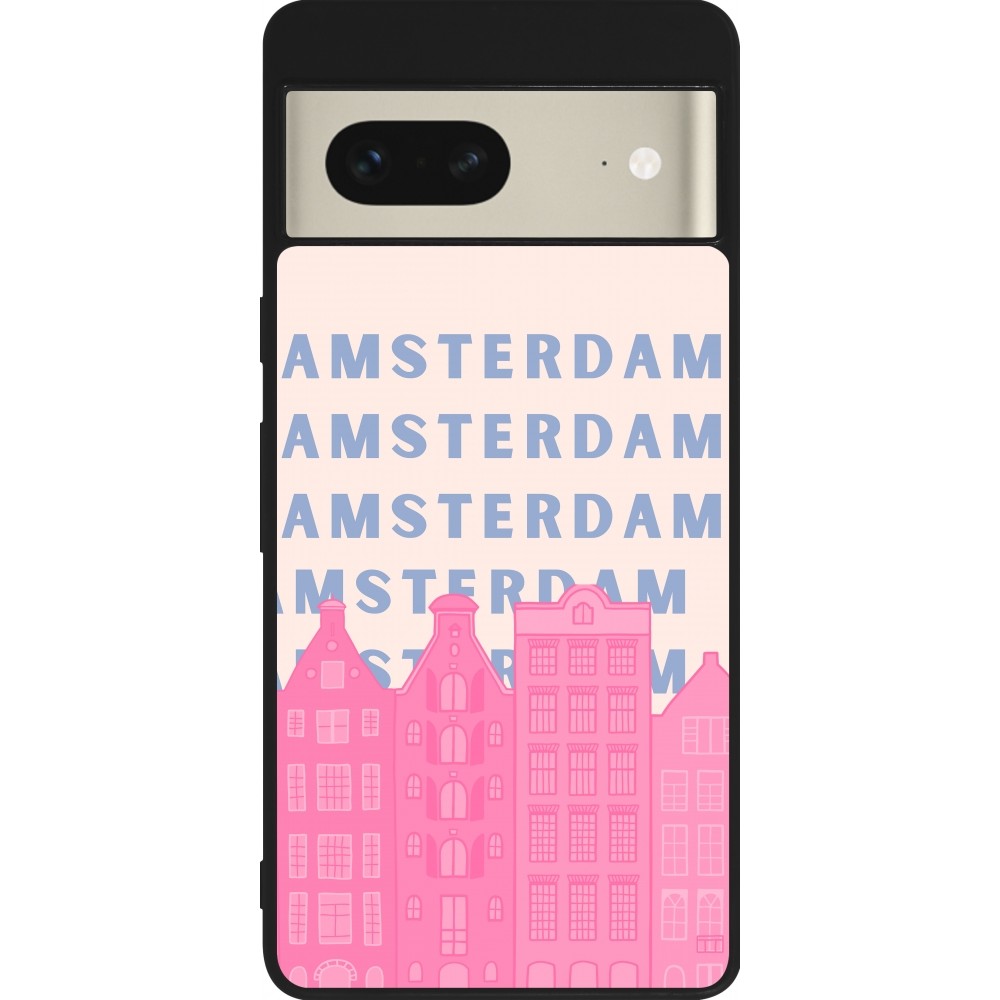 Google Pixel 7 Case Hülle - Silikon schwarz Amsterdam Pink Print