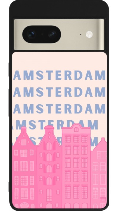 Coque Google Pixel 7 - Silicone rigide noir Amsterdam Pink Print