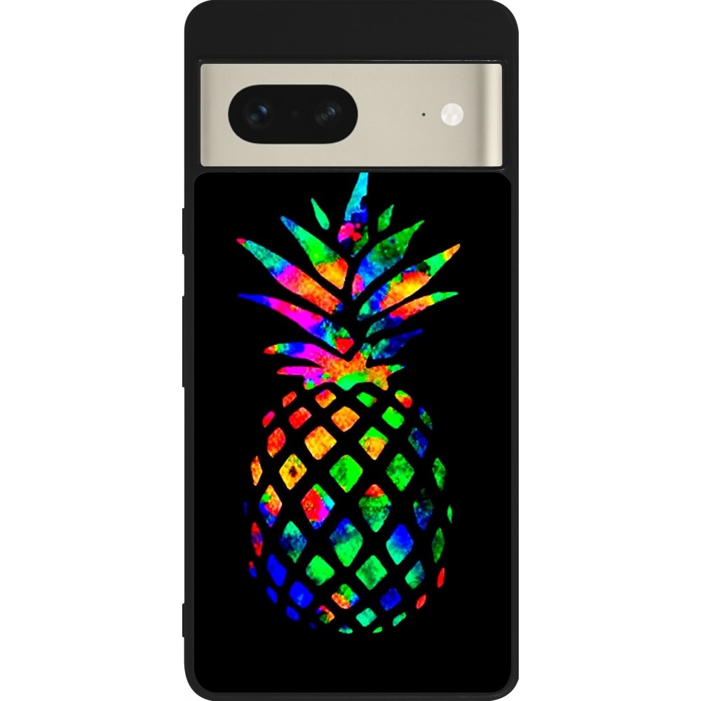 Google Pixel 7 Case Hülle - Silikon schwarz Ananas Multi-colors