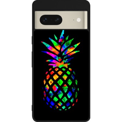 Coque Google Pixel 7 - Silicone rigide noir Ananas Multi-colors