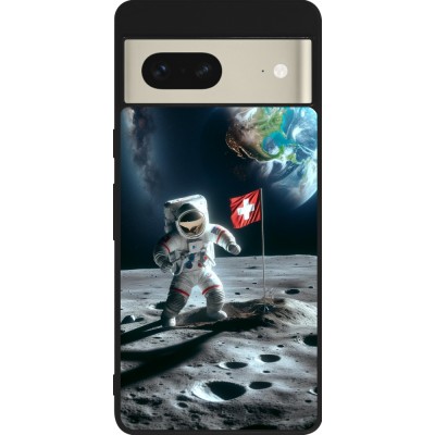 Coque Google Pixel 7 - Silicone rigide noir Astro Suisse sur lune