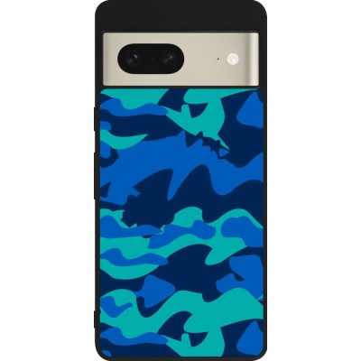 Coque Google Pixel 7 - Silicone rigide noir Camo Blue