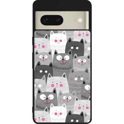 Coque Google Pixel 7 - Silicone rigide noir Chats gris troupeau